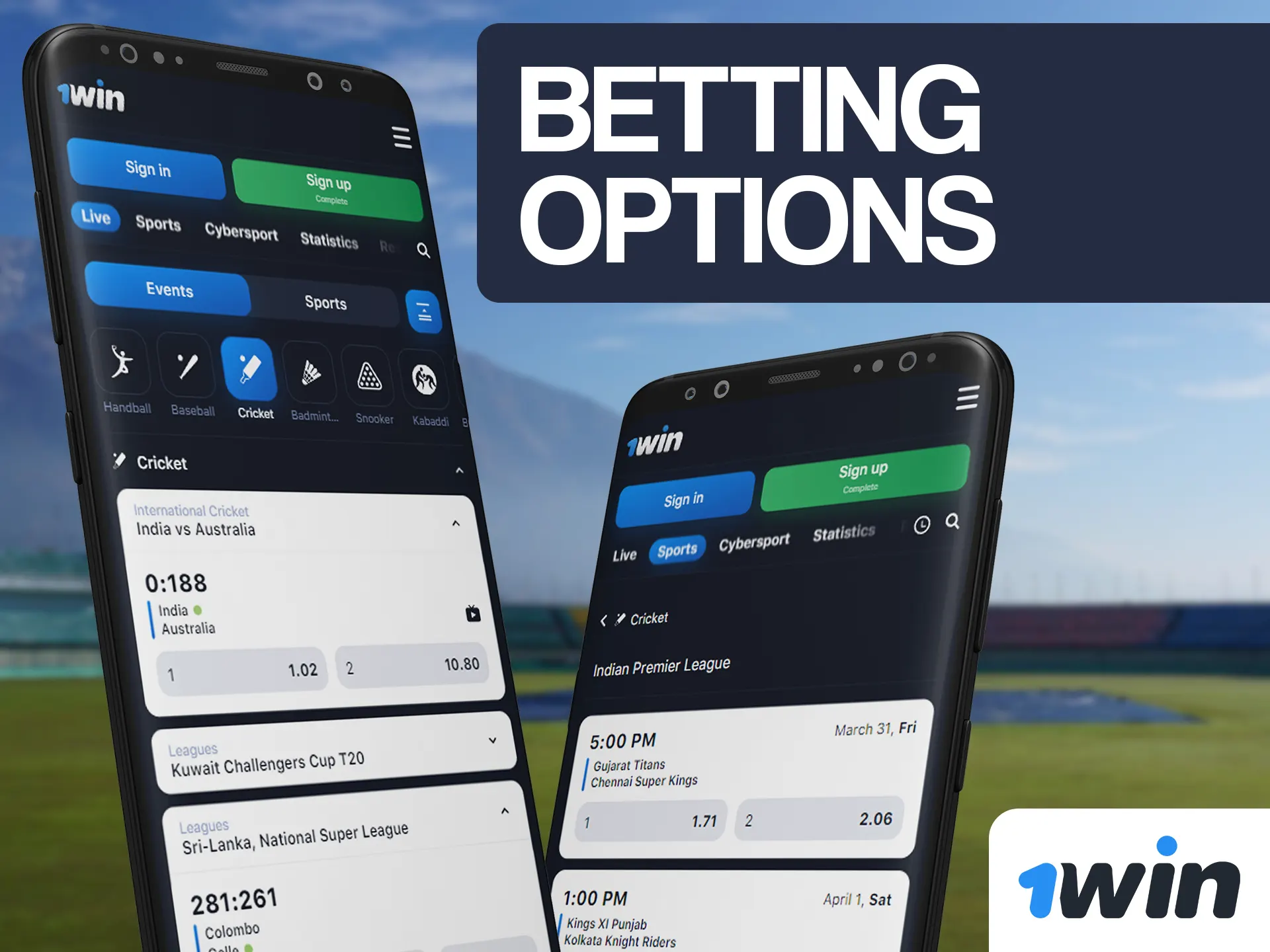 Select your prefered betting ption at 1win.