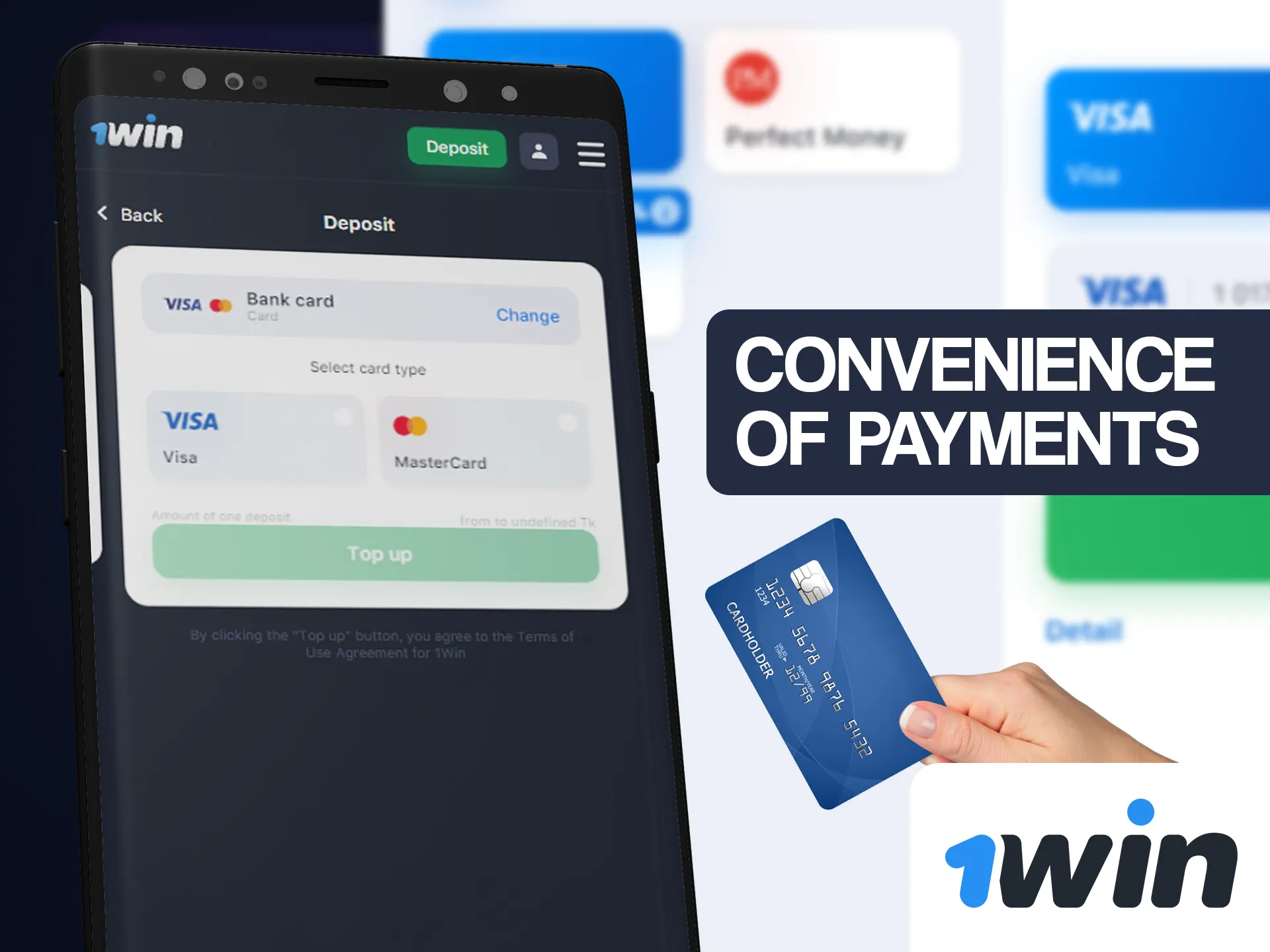 Make quick payments in 1win app.