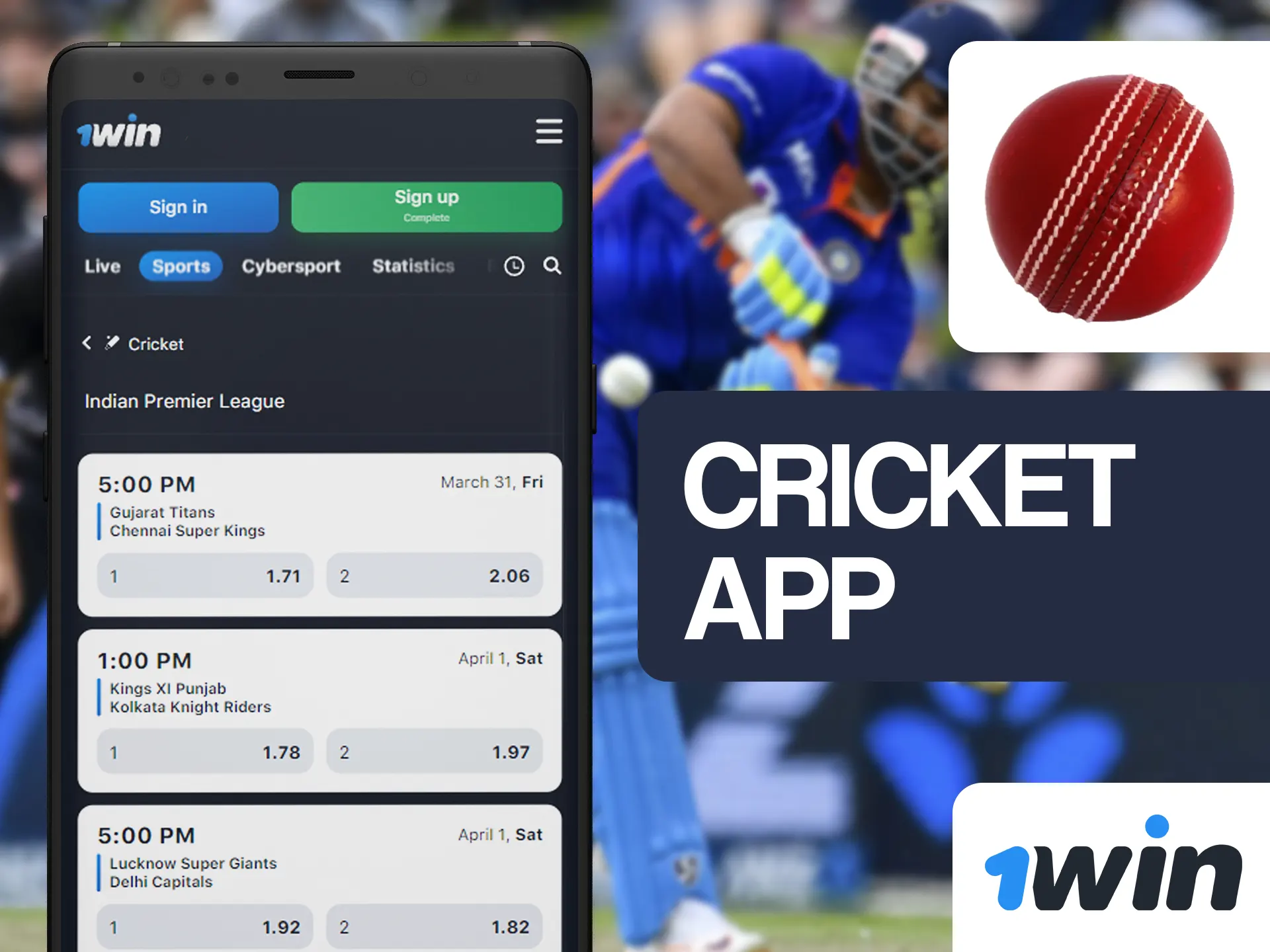 Win money by betting on your favourite cricket team at 1win.