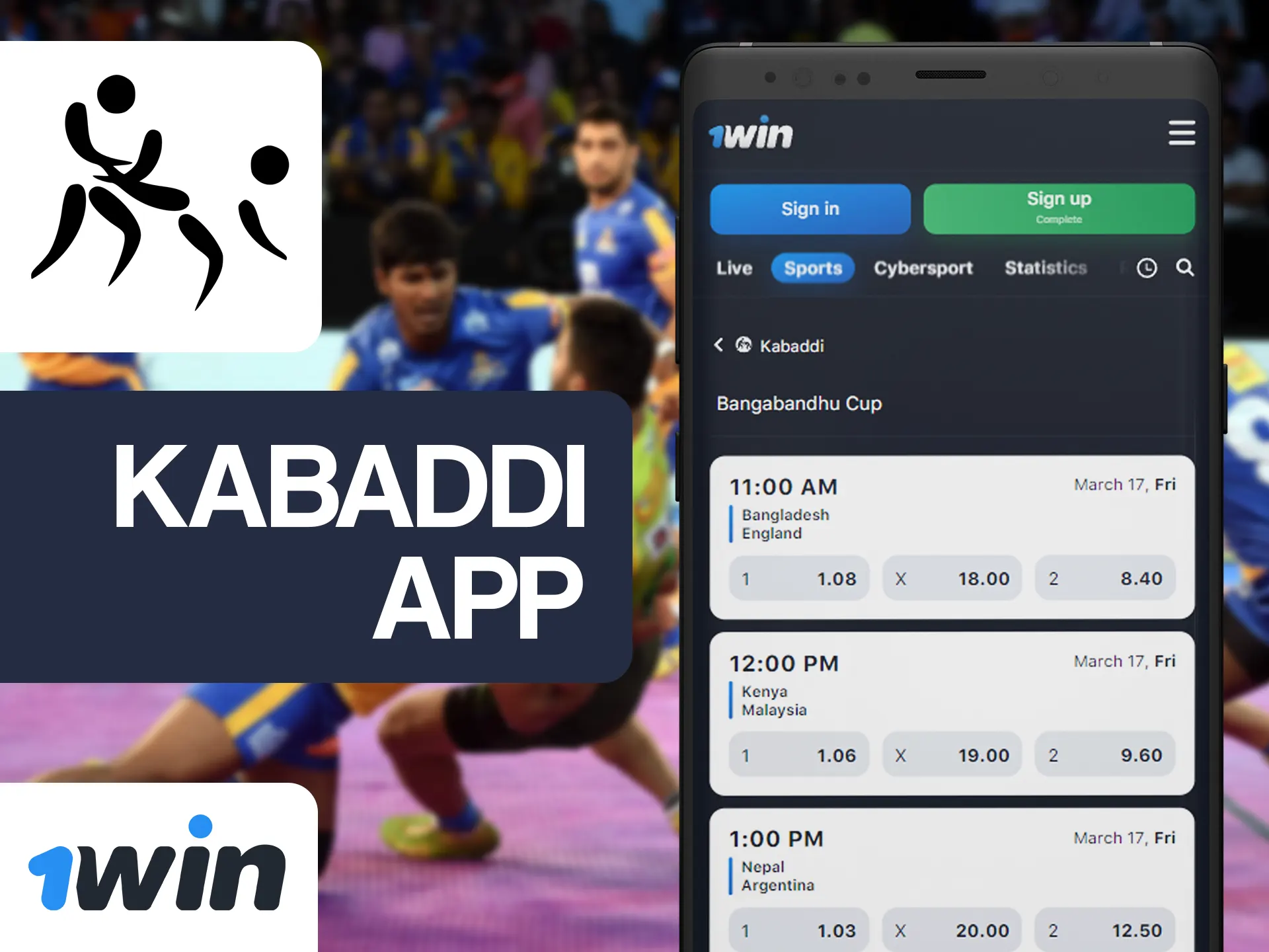 Watch and bet on latest kabaddi matches at 1win.