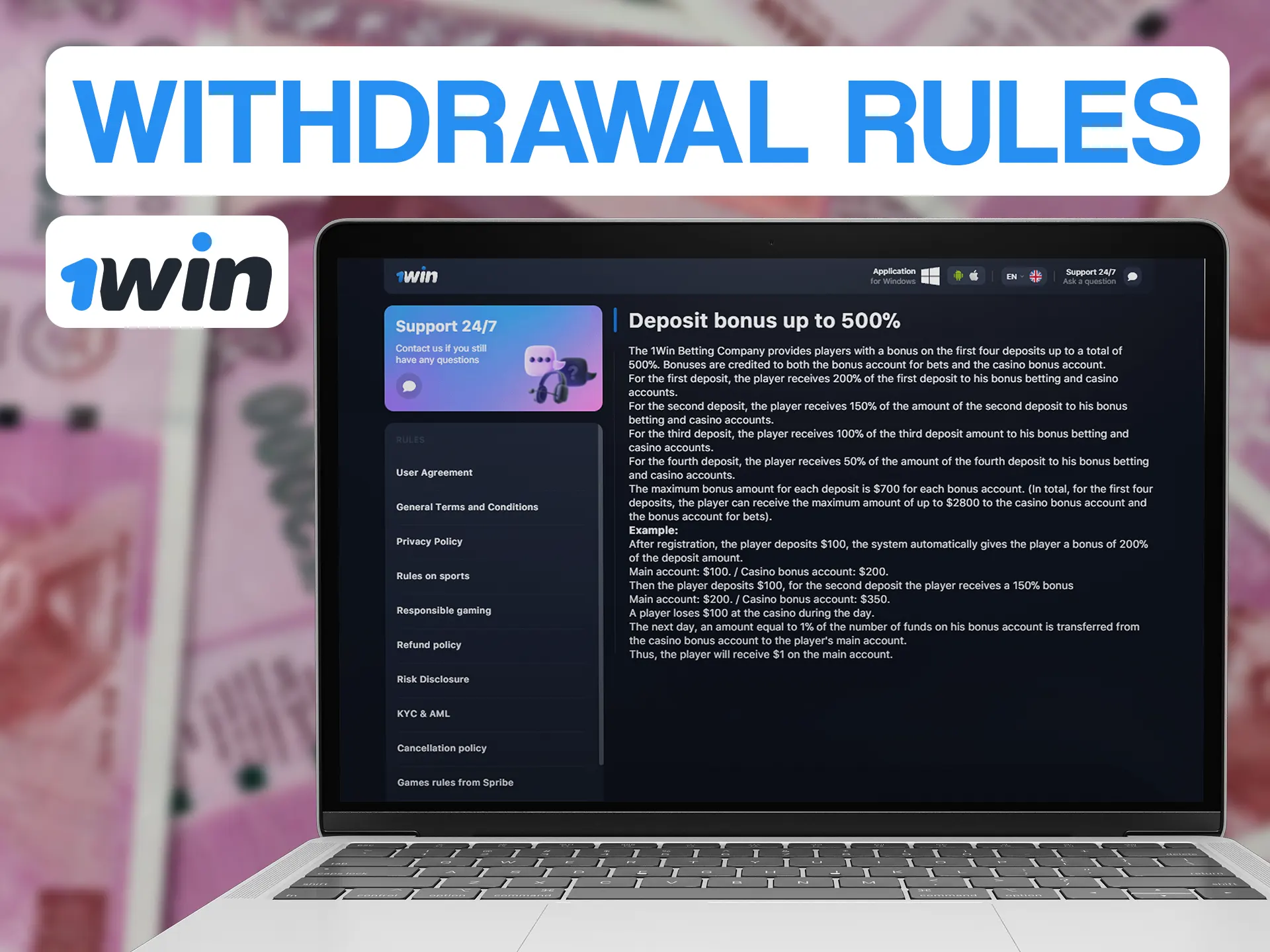You need to know more before withdrawing money from 1win.
