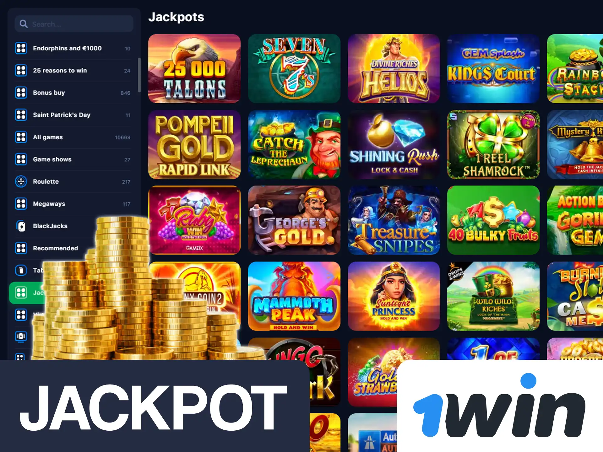 Win huge amounts of money plating jackpot games at 1win.