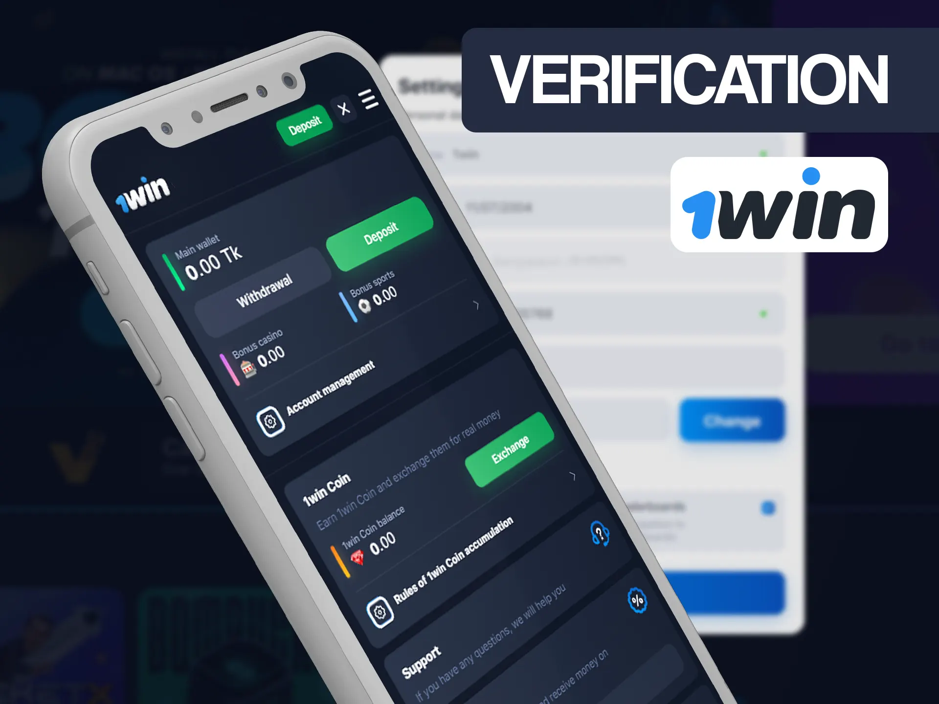 Verify your 1win account by providing required data.