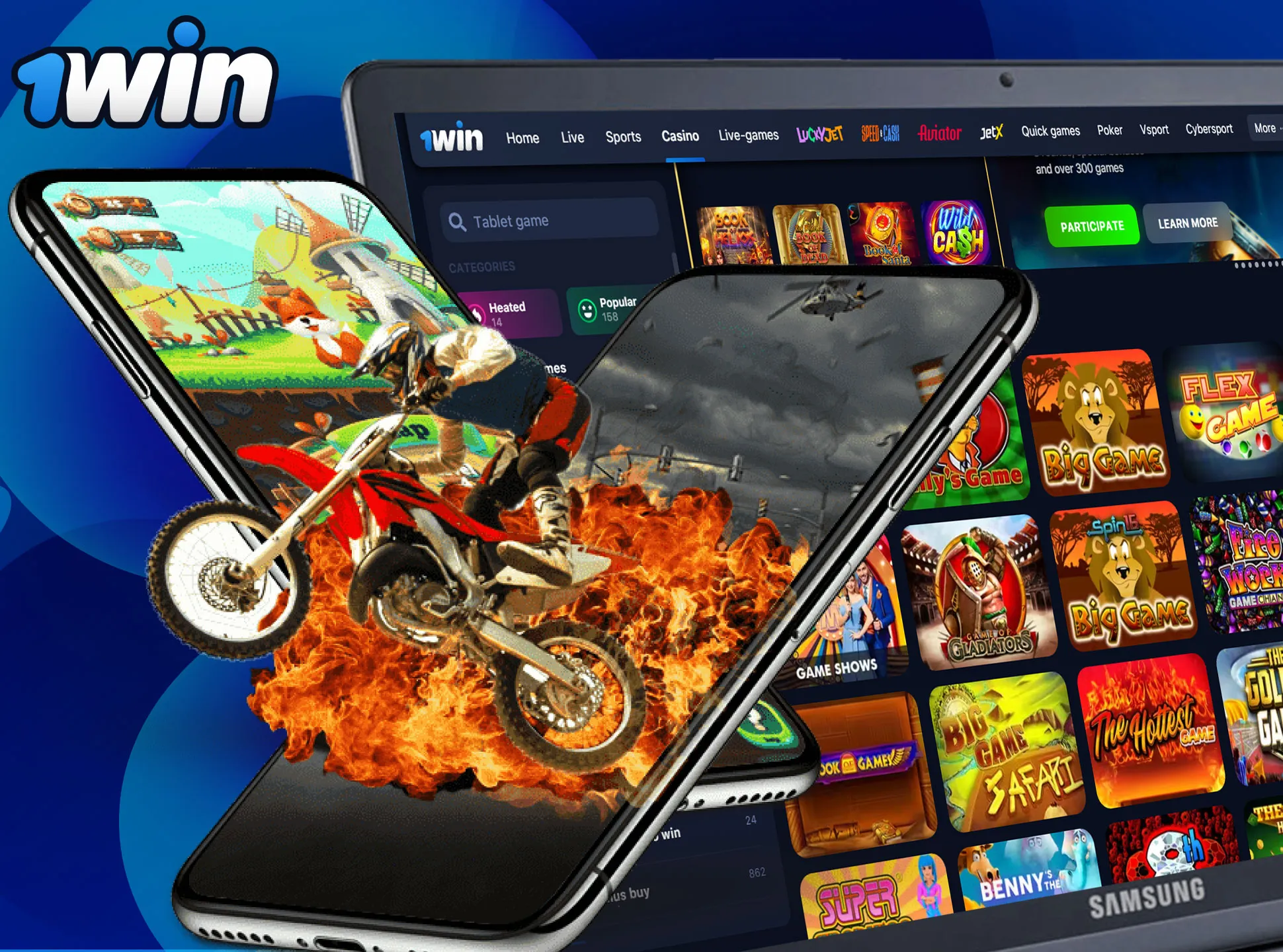 Play poker, blackjack, baccarat and other board games in the 1win online casino.