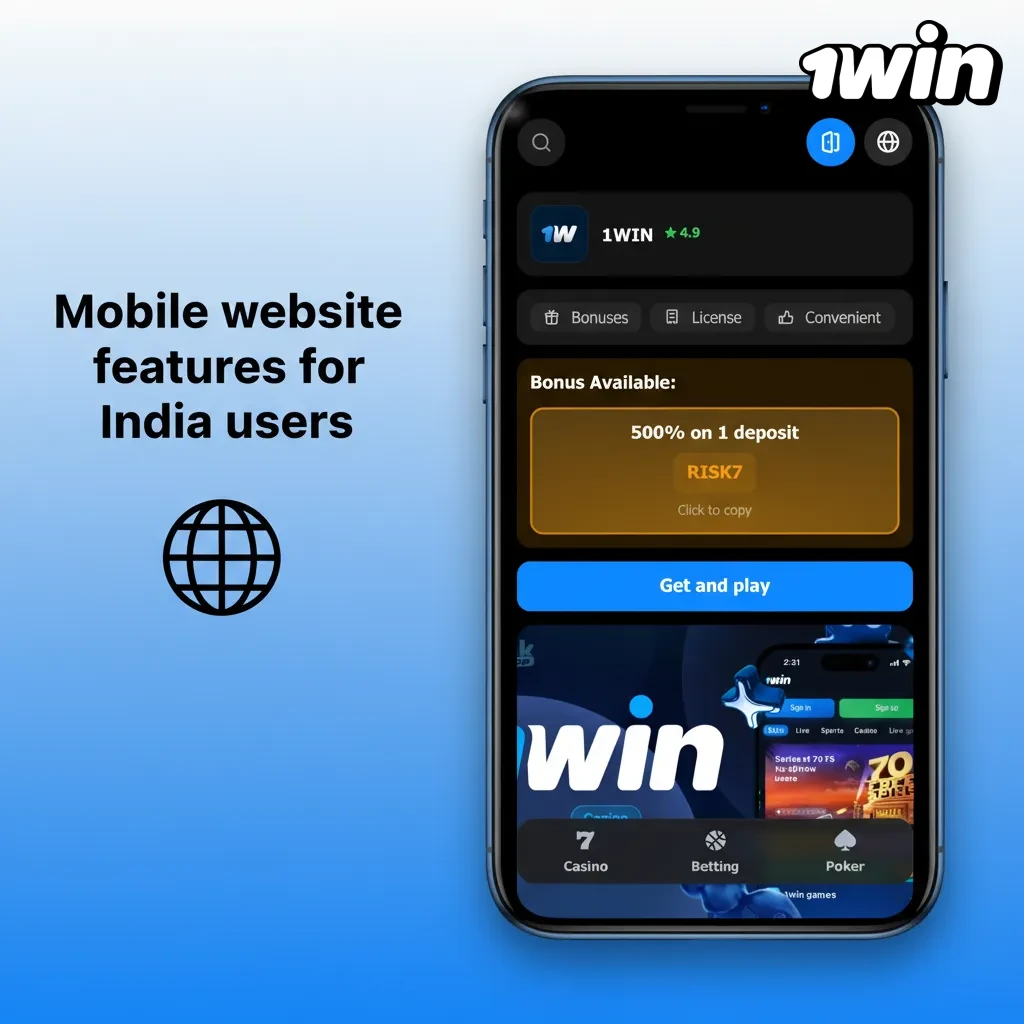 Mobile betting site UI for India: responsive, sticky bet slip, Sports/Live/Casino, UPI/card in INR, English/Hindi, 4G/Wi‑Fi.